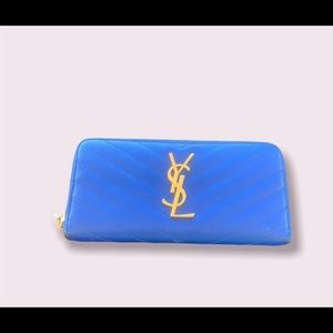 💕 SAINT LAURENT GRAIN DE POUDRE CHEVRON MONOGRAM ZIP AROUND ROYAL BLUE💕